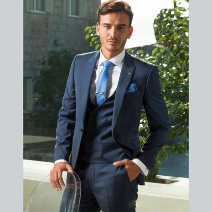 Navy Blue Men Suit Business Suits Man Slim Fit Formal Wedding Suits Grooms Tuxedos Custom Made 3 Pieces Terno Masculino Jacket