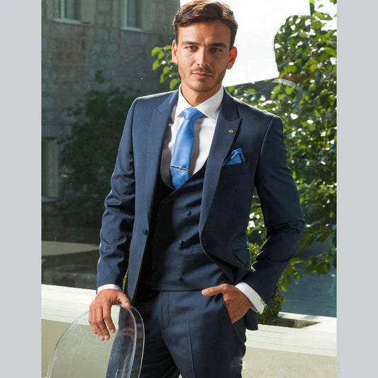 Navy Blue Men Suit Business Suits Man Slim Fit Formal Wedding Suits Grooms Tuxedos Custom Made 3 Pieces Terno Masculino Jacket