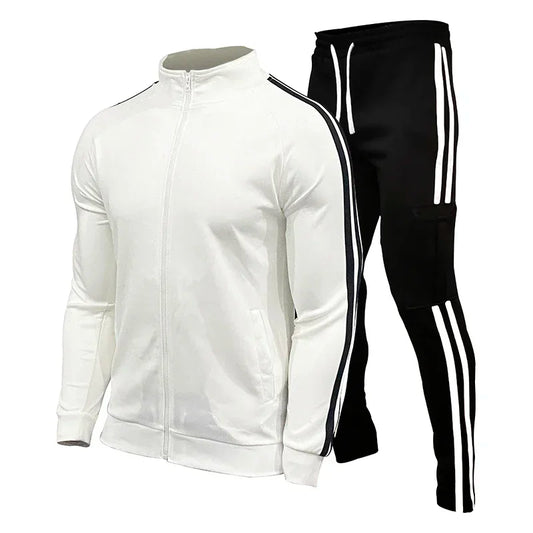 Spring and Autumn Men's Cardigan Striped Stand up Collar Sports Set Outdoor Jogging Cycling Mountaineering Two Piece Set