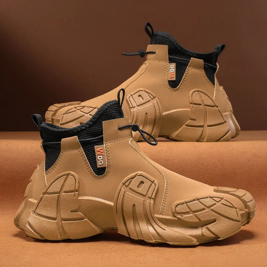 Men's Outdoor Short Boot Thick Soled High Top Casual Shoes Fashionable Trendy Shoes Male Sports Shoe Autumn Bare Boots 2024 New