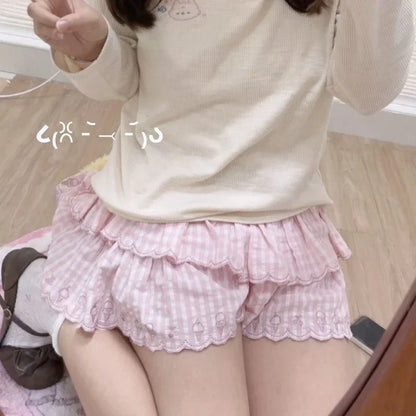 Japanese Sweet Summer Skirt Women High Waist Kawaii Embroidery Mini Skirt New Fashion Plaid Y2k Pink Cute Skirts 2025