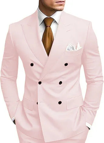 Man 2 Piece Outfit Set Double-breasted, Double-slit Suit for  Wedding Dresses Stage Costume Graduation Casual Suit