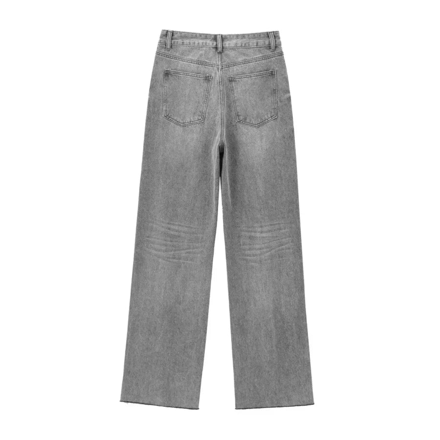 Wide-leg high-waisted jeans  women's classic everything with five pockets washed soft comfortable ultra-long jeans6045022