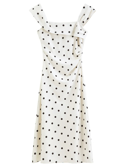 Women's 2026 Summer New French Vintage Polka Dot One-Shoulder Waist Dress Elegant High Waist A-Line Slim Fit Date Dress
