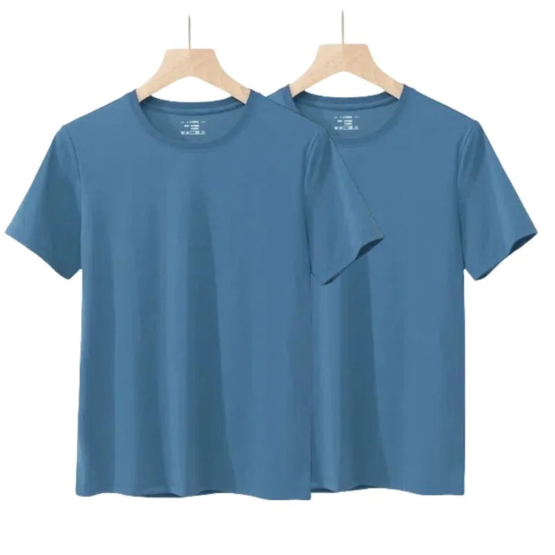 2 Piece Lots 95% Bamboo Fiber T Shirt Men Short Sleeve Tee Solid Color Summer Tops Plain Tshirt Crew Neck White Gym Clothing New