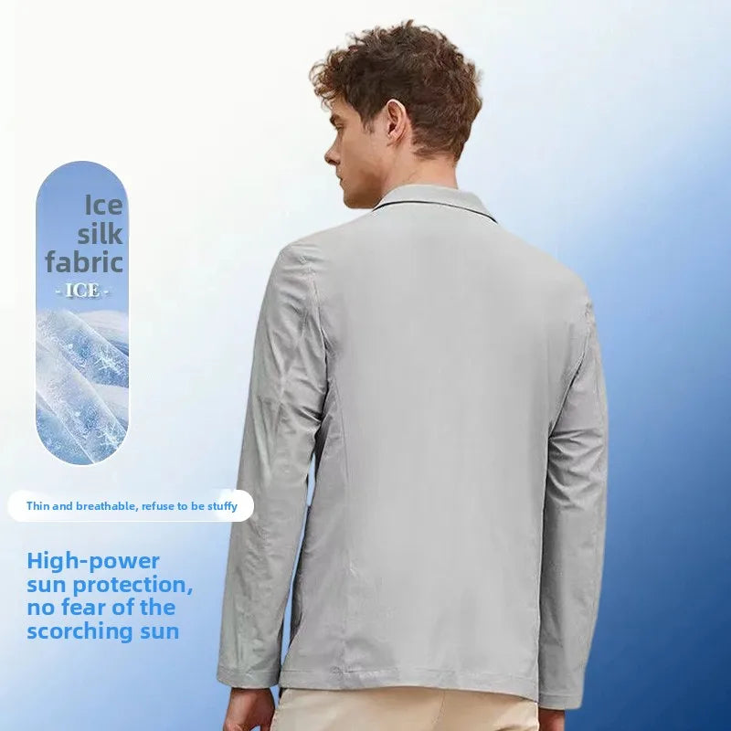 Summer Lightweight Sun Protection Blazer for Men - Stylish, Breathable, Casual, Icy Sensation, Lightweight, Silky Elastic Blazer