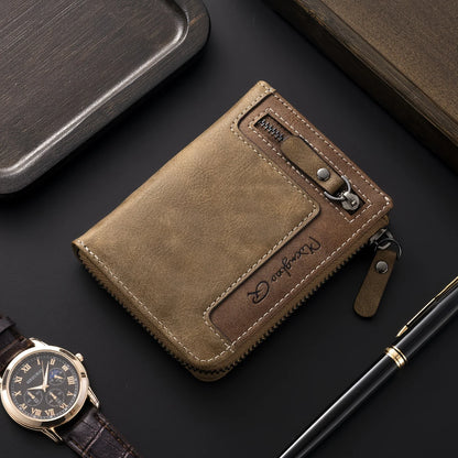 Customized Photo Men Retro Short Wallet Engraved Picture Zipper PU Leather Coin Purse High Quality Credit Card Holder Ideal Gift