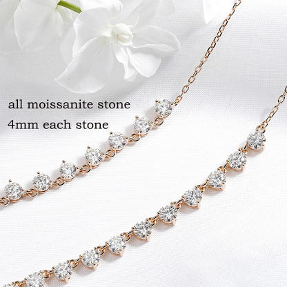 4mm All Moissanite Necklaces for Women 42cm Adjustable Chain Sparkling 1/2 Tennis Necklace 925 Sterling Silver Jewelry