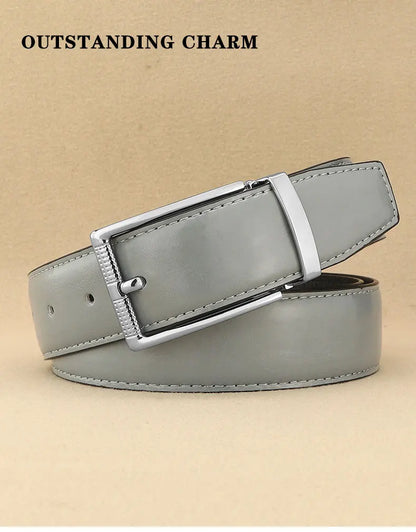 Designer Pin Buckle Gray Genuine Leather Men Belt Famous Brand Fashion Light  Luxury Strap Casual Young Cowboy Ceinture Homme