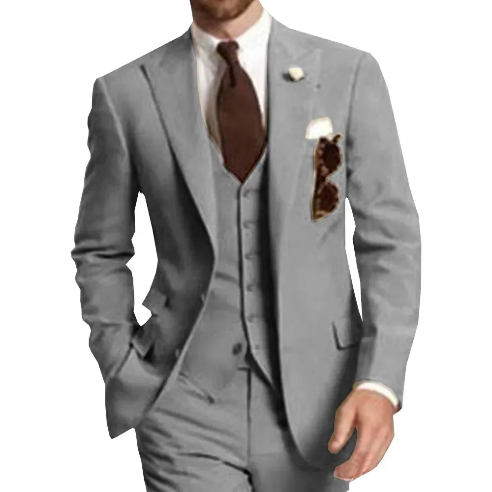 Business Party Best Men wedding Suit Peaked Lapel Two Button Custom Made Wedding Groom Tuxedos Jacket Pants Vest