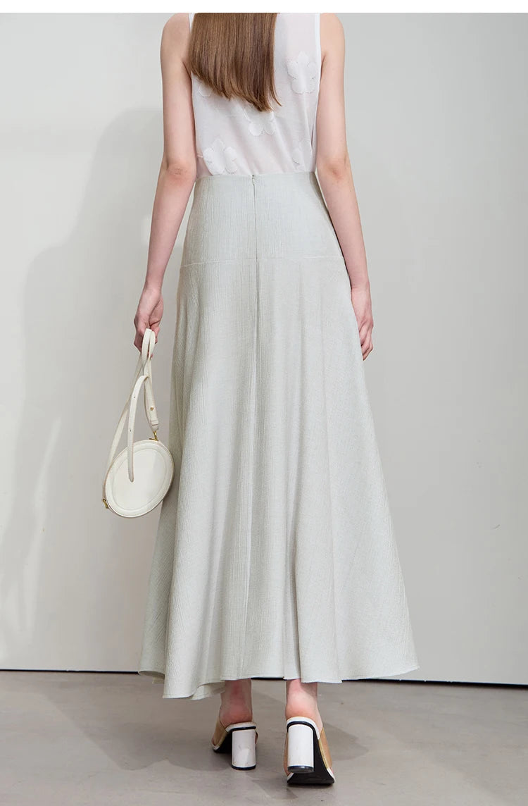Minimalist Women Skirts Summer Luxur Office Lady  Solid Combination Twill A-line Elegant MIdi Skirt Female Clothing12542278