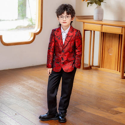 New Exquisite Jacquard Suit Set 3 Pieces Wedding Ring Bearer Outfit Notched Lapel Kids Slim Fit Suits Peformance Wear