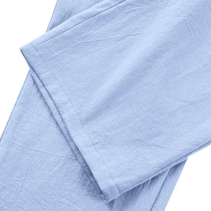 Amazon European and American Men's Linen Solid Color Casual Suit Pants New Fashion Beach Wide-Leg Trousers