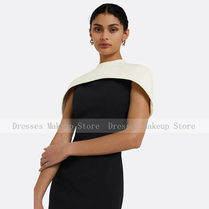 Customized Evening Dress Beige Cape O Neck Floor Length Column Evening Gowns for Women Draped Back Split Black Formal Party Gown