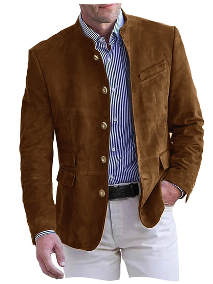 Autumn Winter Men's Casual Blazer Fashion Single-Breasted Snowflake Fleece Jacket Solid Color Daily Work Business Party Coats