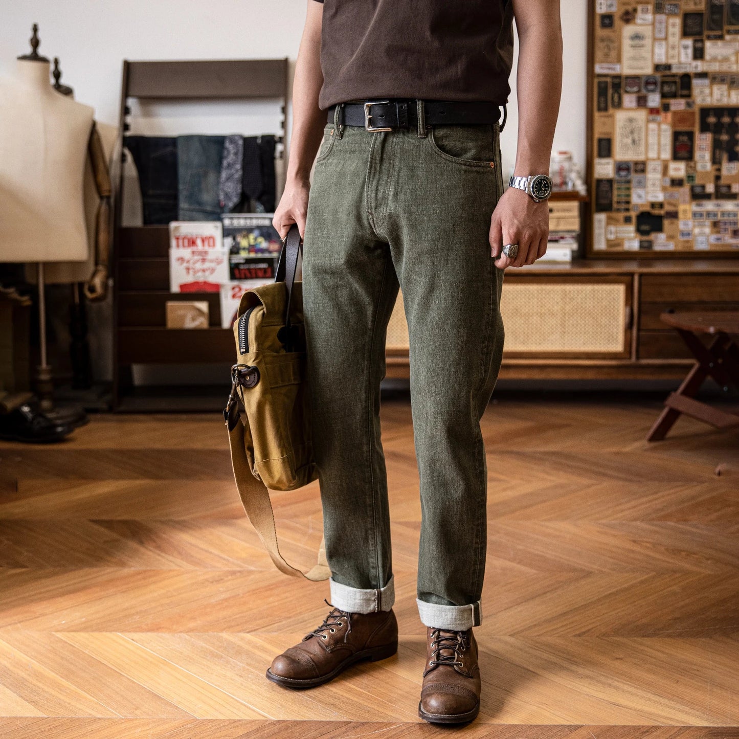 RT-511 Heavy Weight Indigo Selvage Washed 14oz Pants Sanforized Thick Raw Denim Jean Red Tornado