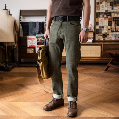RT-511 Heavy Weight Indigo Selvage Washed 14oz Pants Sanforized Thick Raw Denim Jean Red Tornado