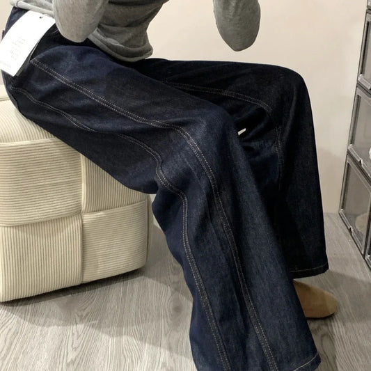 High Waist Wide Leg Blue Jeans Women's Autumn Winter New Sle Pear ape Retro High Waist Straight Cut Pants Commute Sle
