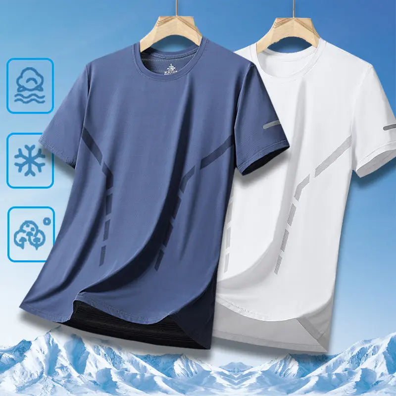 Ice Silk Men's T-Shirt Quick Dry Thin Short Sleeve Breathable Half Sleeve Large Size Casual Sporty Trendy round Neck Short Sl...
