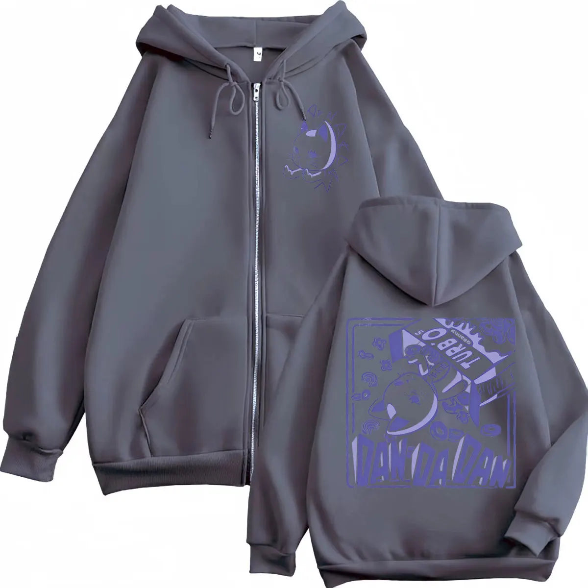 Anime Dandadan Turbo Granny Double Sided Print Zipper Hoodie Japanese Manga Style Zip Up Sweatshirts Men Women Casual Pullovers