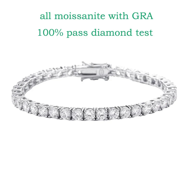 18k Plated 2-4mm Zircon/moissanite Tennis Bracelet for Women Man Full Diamond Original Real 925 Sterling Silver Jewelry