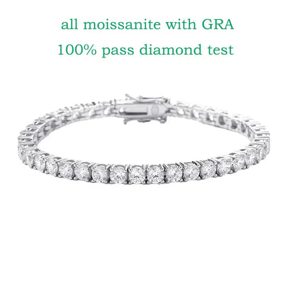 18k Plated 2-4mm Zircon/moissanite Tennis Bracelet for Women Man Full Diamond Original Real 925 Sterling Silver Jewelry