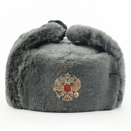 Soviet Badge Ushanka Men Winter Bomber Hats CCCP Pilot Faux Rabbit Fur Earflap Army Trapper Trooper Hat Russia Snow Cap