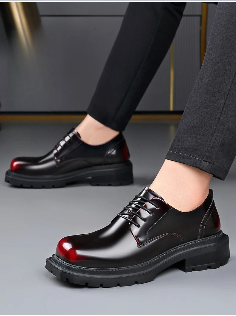 British Thick-soled Formal Leather Shoes Men Spring Autumn Lace Designer Platform Shoes Male Fashion Business Casual Shoe Man