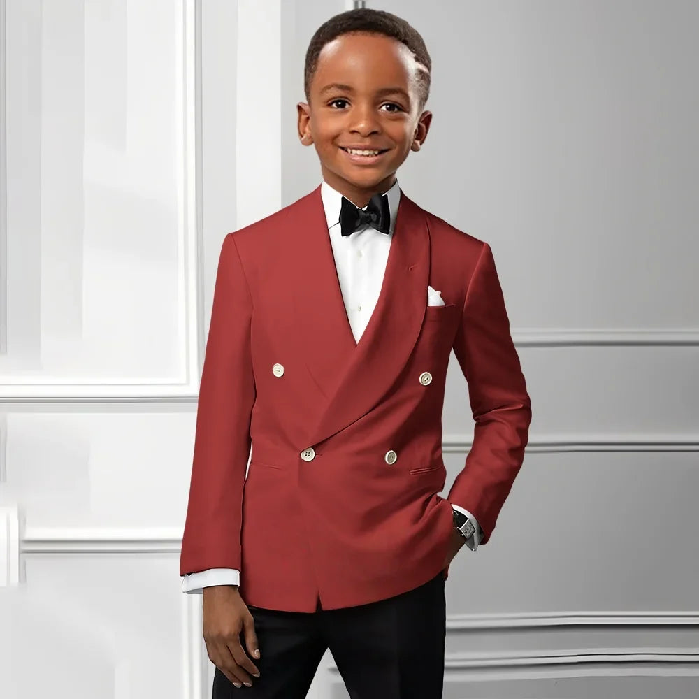 Solid Boys Double Breasted Suit Set 2 Pieces Wedding Birthday Party Outfit Classic Shawl Lapel Kids Tuxedo 2-20T