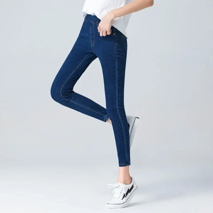 Stylish Women's Pocket Skinny Stretch Jeans 5XL 6XL Stretch High Waist Tight Fashion Denim Trousers for Women Blue Black