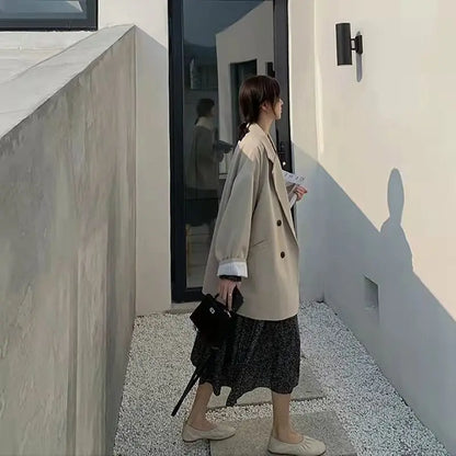 Oversize Blazers Women Long Sleeve Black Suit Streetwear Korean Chic Loose Jacket Spring Autumn Coat Double-breasted Tweed New