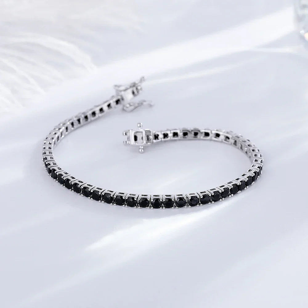 925 Silver Tennis Bracelet, 3mm Pave CZ, Dark Ruby/Rainbow/Blue/Green/Black, Eternity Design, Fine Jewelry for Women