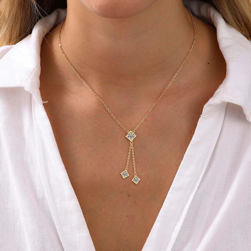 Full Round Cut Moissanite Tassel Chains Pendant Necklaces for Women Real S925 Sterling Silver Fine Jewelry Gifts Collar