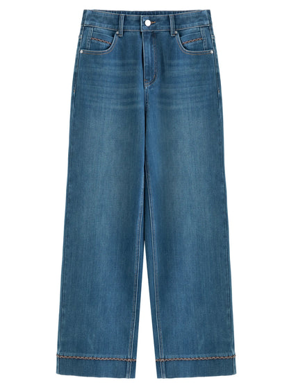 Double-length Jeans Women High-waisted Slim-fit Classic Straight Pants High Waist Elegant Office Lady Spring Trendy