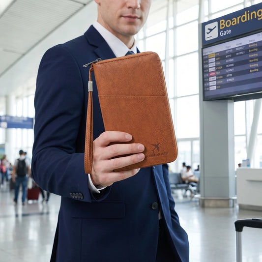 Portefeuille de voyage multifonctionnel anti-RFID avec fermeture éclair, porte-documents, dragonne, organiseur de passeports, cartes et billets