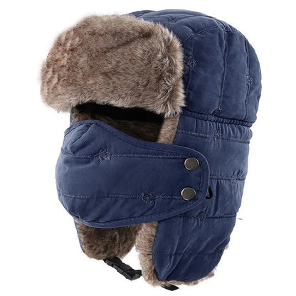 Men's Warm Chunky Trapper Hat Removable Windproof Winter Russian Hats with Mask Ushanka Hat