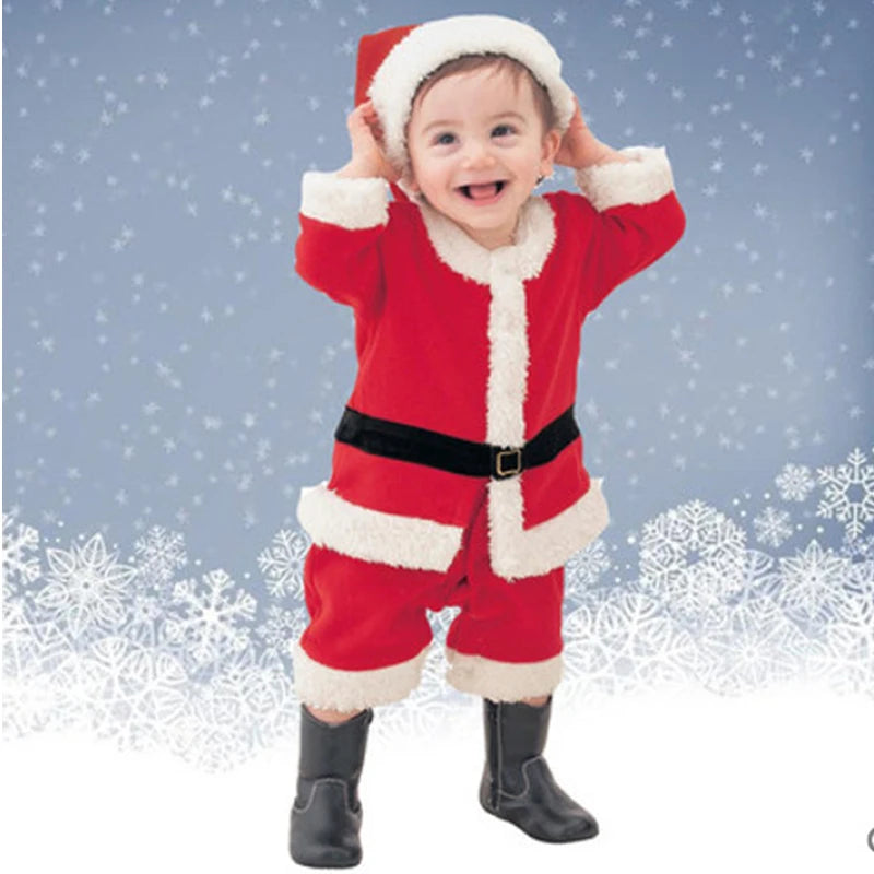 2025 Baby Girl Boy Christmas Costumes Red Santa Claus Suit Festival Halloween Cosplay Sets Christmas Baby Clothes