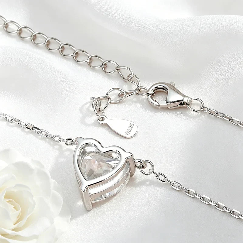 1CT 2CT 3CT Heart Cut Certified Moissanite Necklace for Women 18k Gold Plated Jewelry Sterling Silver S925 Pendant Chain
