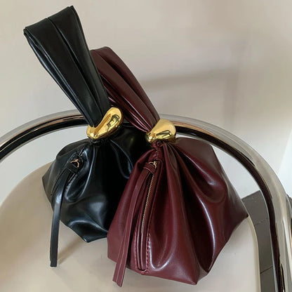 Design Mini Pu Leather Dumpling Niche Clutch Bags for Women Fashion Knotted Female Retro Shoulder Bag Wrist Handbags and Purses