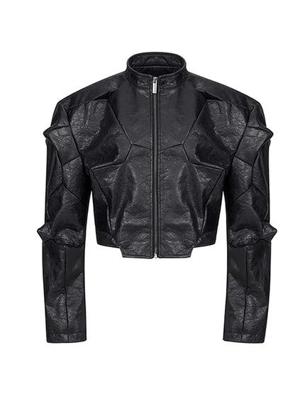 Spring Autumn Cool Handsome Short Deconstruction Pu Leather Jacket Men Luxury Designer Punk Style Clothes Streetwear