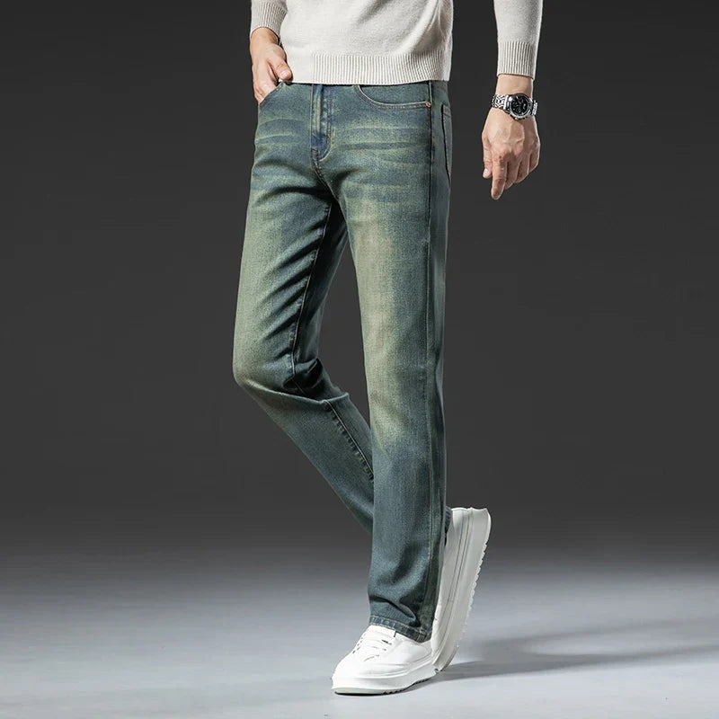 High Quality Winter Jeans Men's Warm Fleece Thickened Elastic Denim Pants Fashion Straight Elastic Retro Plush Velvet Pants