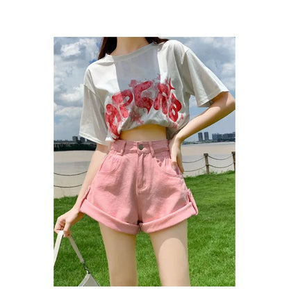 Y2K High Waist A-Line Loose Wide Leg Plus Size Shorts Women's Summer Denim Skirt Shorts Micro Trendy Slimming Hot Pants