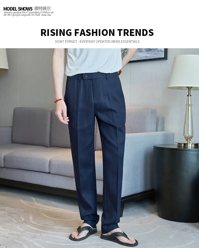 Summer New Linen Breathable Trousers High Quality Fashion Men Straight Casual Pants Men Slim Fit Solid Business Office Suit Pant