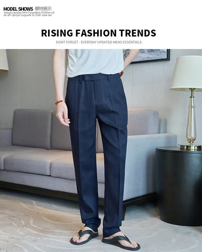 Summer New Linen Breathable Trousers High Quality Fashion Men Straight Casual Pants Men Slim Fit Solid Business Office Suit Pant