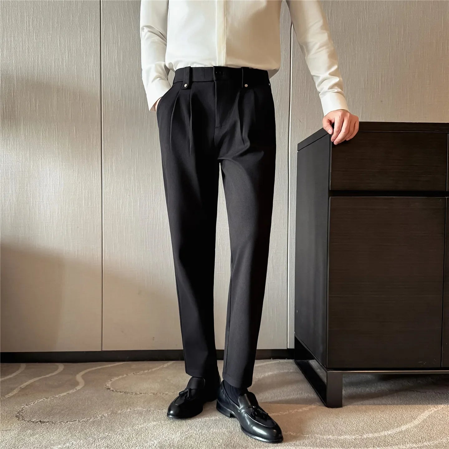 Autumn Winter Thicken Elastic Waist Casual Warm Pants Men High Quality Fashion Slim Social Party Dress Trousers Men's Clothing