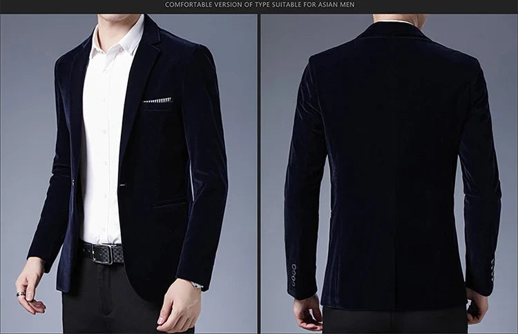 Plus Size 5XL-M Autumn Winter Velvet Men Suit Jacket Fashion Men's Wedding Dress Jacket Casual Slim Blazer Formal Evening Dress