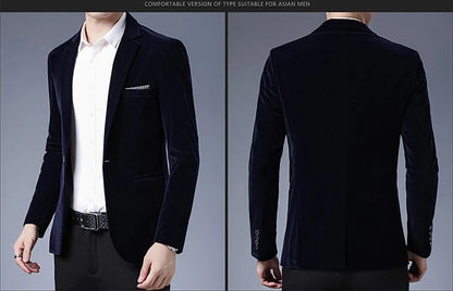 Plus Size 5XL-M Autumn Winter Velvet Men Suit Jacket Fashion Men's Wedding Dress Jacket Casual Slim Blazer Formal Evening Dress