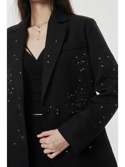 Women's Rhinestone Blazer Long Sleeve Suit Jacket Designer Loose Fit Office Casual Sparkly Blazer Fashion Outerwear Coat