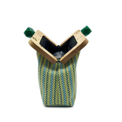 Colorful Striped PP Straw Clucth Bag for Women Wooden Clip Shell Shoulder Crossbody Bags Casual Weave Summer Beach Bag 2026