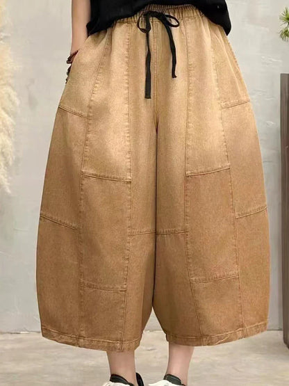 Women Summer Fashion Big Size Denim Pants 2025 Females Vintage Classic Loose Harem Trousers Elastic Waist Casual Jeans